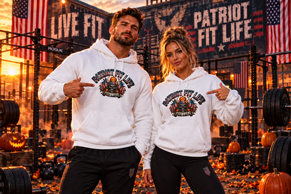 Patriot Fit Life Halloween Hoodie - Skull Crossed Flags & Pumpkins | Warrior Edition | Unisex S-5XL