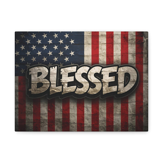 Blessed American Flag Canvas Wall Art, Patriotic Home Decor, Inspirational Gift, Rustic Wall Decor, Americana Artwork