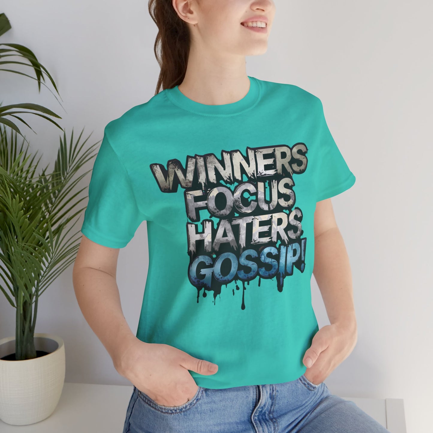 Winners Focus Haters Gossip - Motivational T-Shirt - Bold Graphic Tee - Unisex XS-4XL