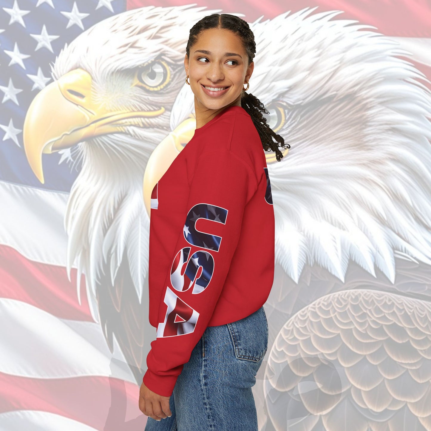 Patriotic USA Red White Blue - Crewneck Sweatshirt - Unisex Pullover - S-5XL