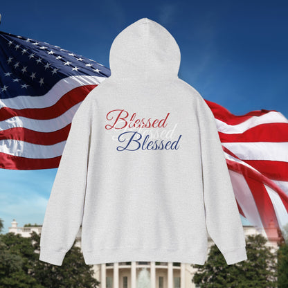 Blessed Hoodie – Patriotic Red, White & Blue Unisex Pullover Sweatshirt with Front & Back Print – Cozy, Positive Vibes Gift
