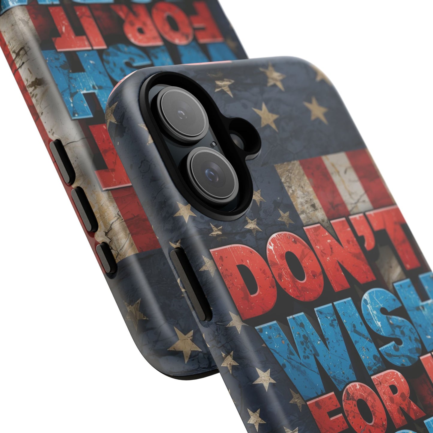Motivational Phone Case - Don't Wish for It, Work for It | Patriotic Design, Gift for Fitness Lovers, USA Flag, Inspirational Decor