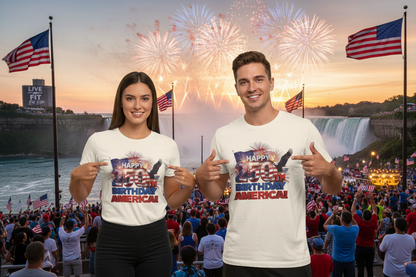 250th Birthday America T-Shirt — Happy Birthday America! Patriotic Eagle & Fireworks Tee