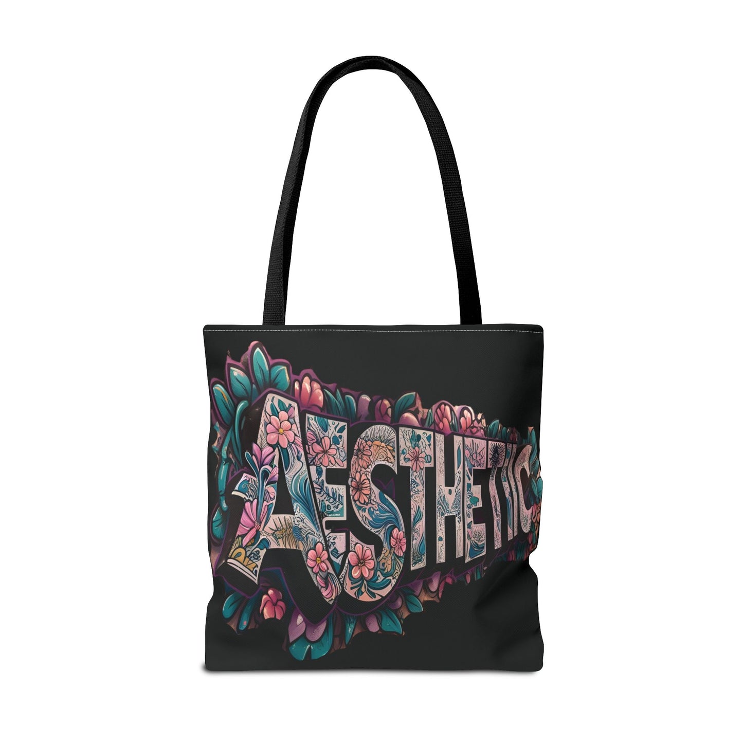 Eye-Catching - Aesthetic - Black Floral Tote Bag - Shopping Bag - Eco-Friendly Grocery Tote - Boho Style Handbag - Gift  for Art Lovers - Travel Accessory -
