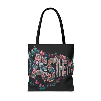 Eye-Catching - Aesthetic - Black Floral Tote Bag - Shopping Bag - Eco-Friendly Grocery Tote - Boho Style Handbag - Gift  for Art Lovers - Travel Accessory -