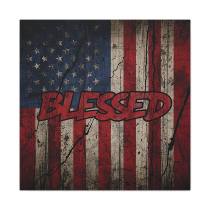 Blessed Patriotic Canvas Wall Art, Americana Decor, Home Wall Decoration, Rustic Flag Artwork, US Flag Decor