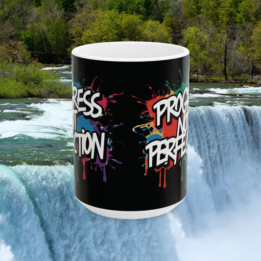 💥 Vibrant  💥Motivational  💥 Stylish  Ceramic  Mug 💥  Progress  Not  Perfection 💥 Inspiring Coffee Cup for Daily Motivation 💥  Available  In  2  Convenient  Sizes  11oz  &  15oz 💥