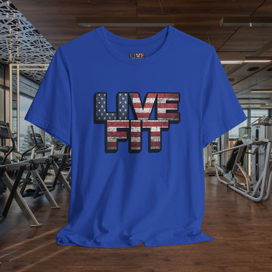 Unisex LIVE FIT Graphic Tee - Patriotic Tee - American Flag Design - Red White & Blue - Fitness Shirt - Workout Top - Casual Apparel for Independence Day - XS-4XL -