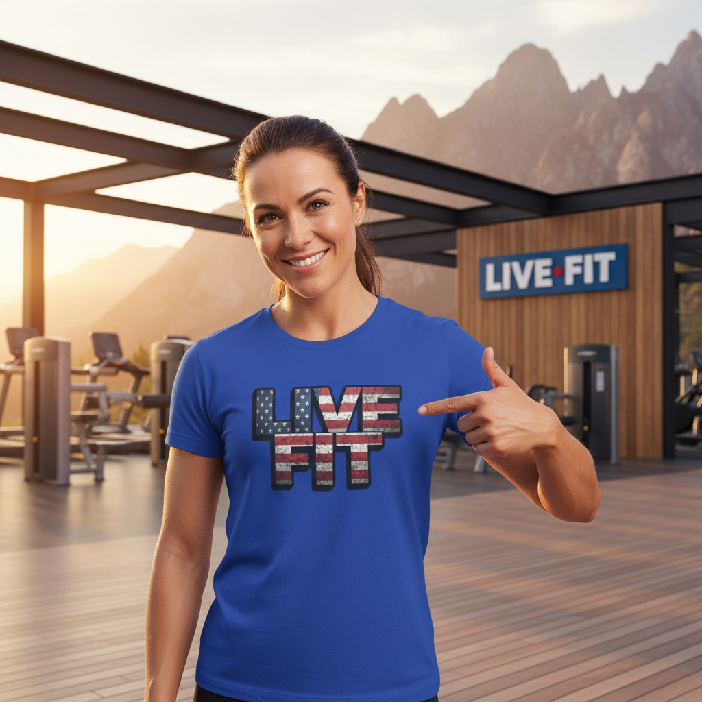 LIVE FIT Patriotic T-Shirt - American Flag Red White Blue - Unisex Fitness Tee