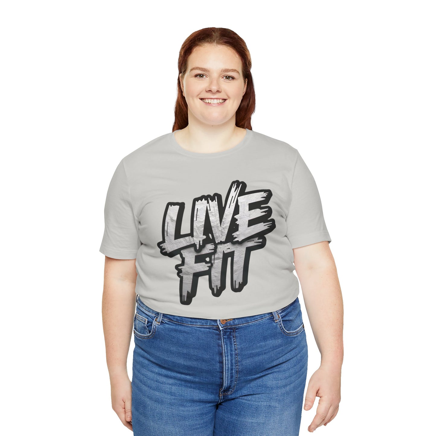 LIVE FIT Unisex Jersey Tee - Fitness Shirt - XS - 4XL -  Workout Apparel -  Motivational T-Shirt - Casual Wear - Gift for Fitness Enthusiasts