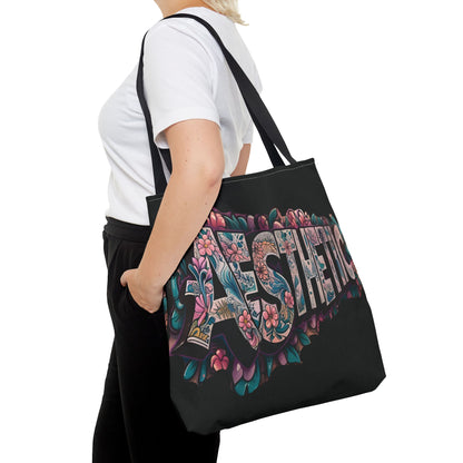 Eye-Catching - Aesthetic - Black Floral Tote Bag - Shopping Bag - Eco-Friendly Grocery Tote - Boho Style Handbag - Gift  for Art Lovers - Travel Accessory -