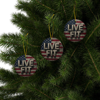 Stunning Patriotic Ceramic Ornaments - Live Fit - Vintage American Flag Backdrop - Decorative Holiday Decor (Various Packs 1-10) - Same Design Both Sides - Fitness