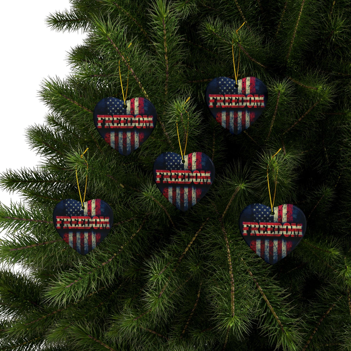 Patriotic Ornaments - Freedom American Flag Design - Red White & Blue - Same Design Both Sides