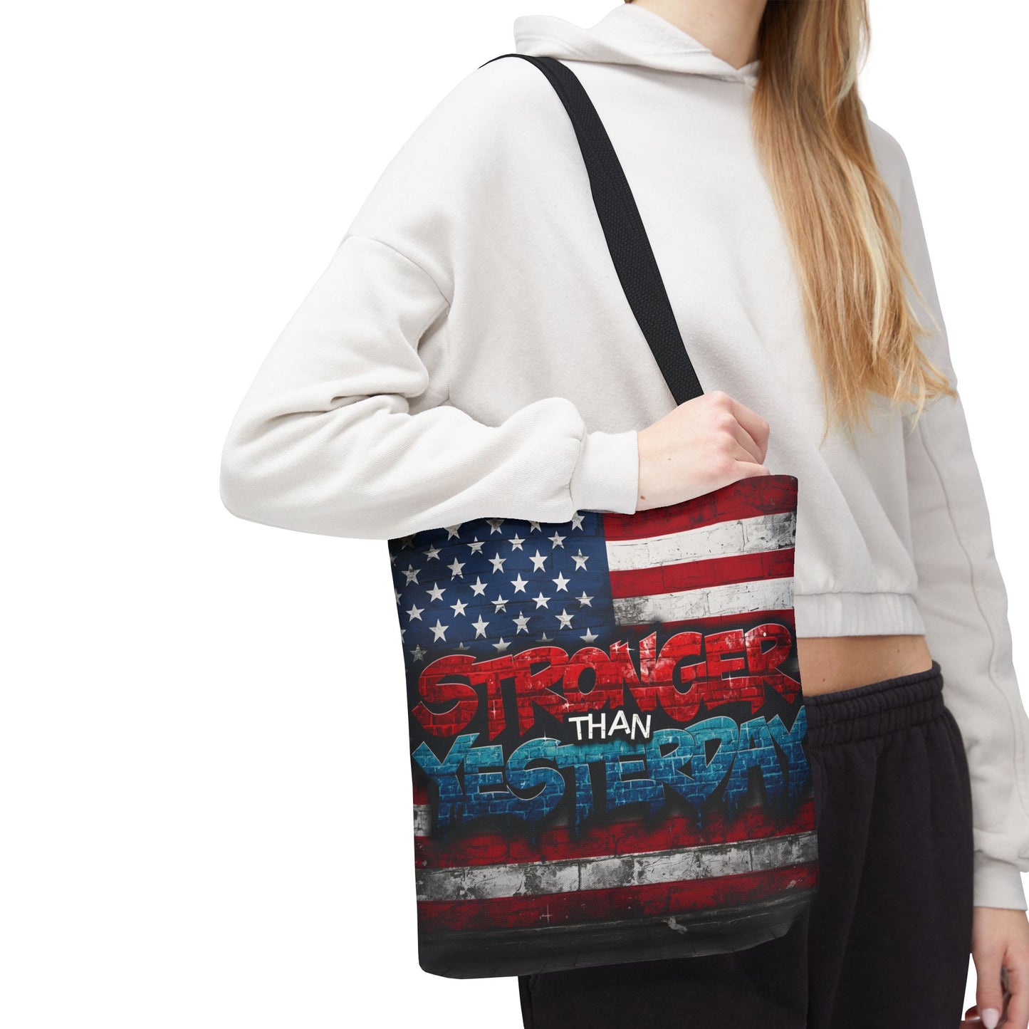 Patriotic Red White Blue Tote Bag - Stronger Than Yesterday - Perfect for Fourth of July, Gym, Beach, Shopping, Gifts