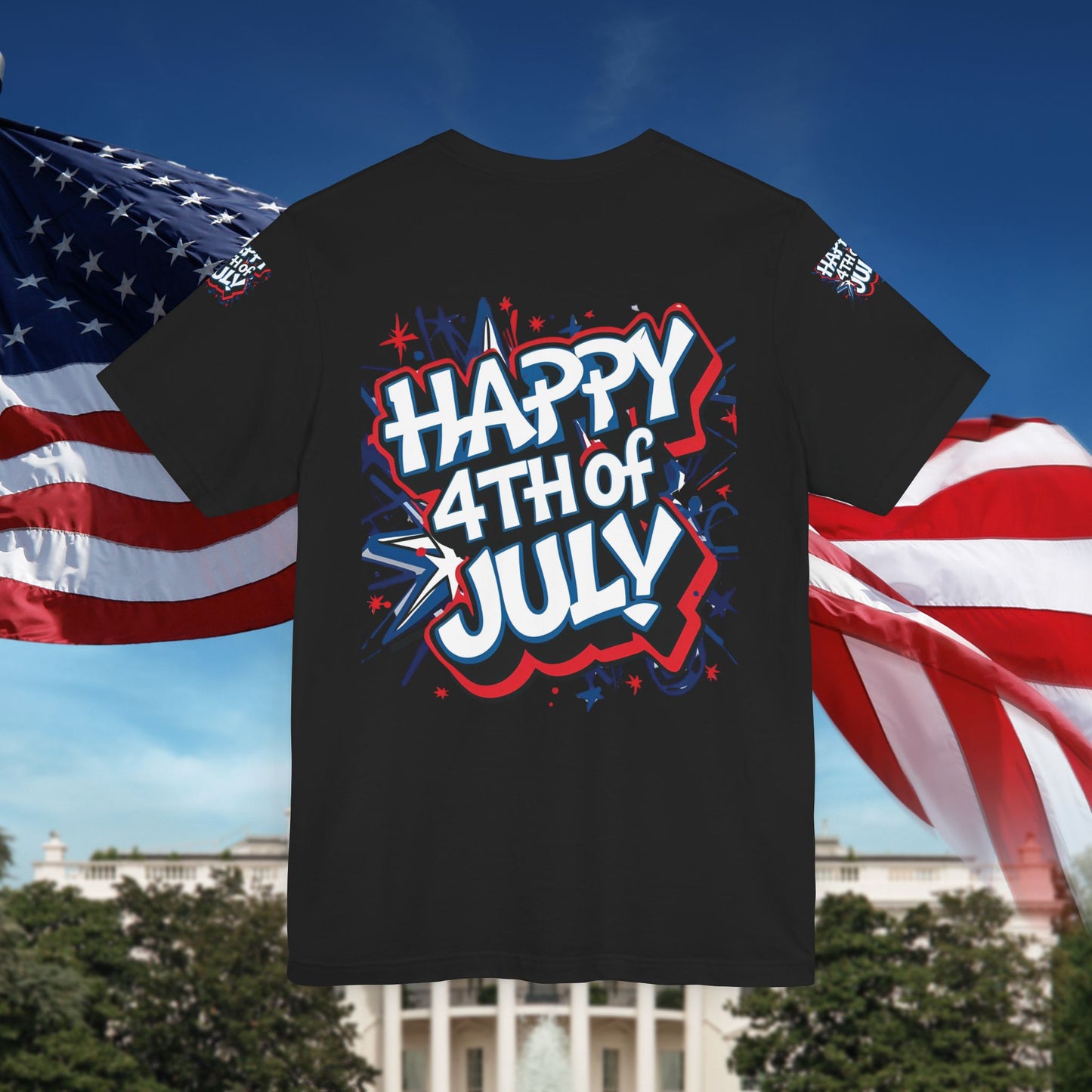 Happy 4th Of July Unisex Jersey Short Sleeve Tee, Independence Day T-Shirt, Patriotic Shirt, Red White Blue Tee, USA Celebration Top