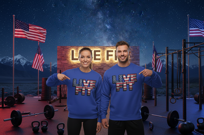 Patriotic Fitness Sweatshirt - American Flag LIVE FIT Design - Red White Blue Crewneck - Unisex S-3XL