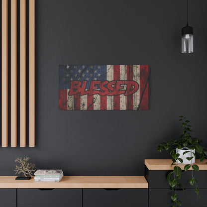 Blessed Patriotic Canvas Wall Art, Americana Decor, Home Wall Decoration, Rustic Flag Artwork, US Flag Decor