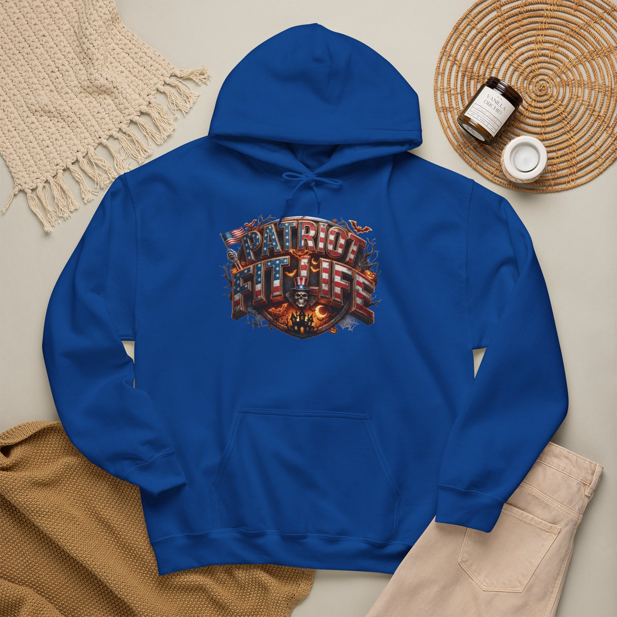 Patriot Fit Life Halloween Graphic Hoodie — American Flag Eagle Vintage Design