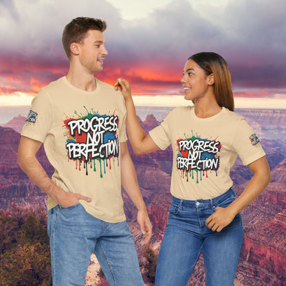 💥 Vibrant   💥   Eye-catching   💥   Motivational    💥 All  Over Print   💥 Unisex T-shirt  💥   Progress  Not  Perfection   💥  Art-Inspired   💥  Apparel  💥  Sizes  XS  x  4XL 💥