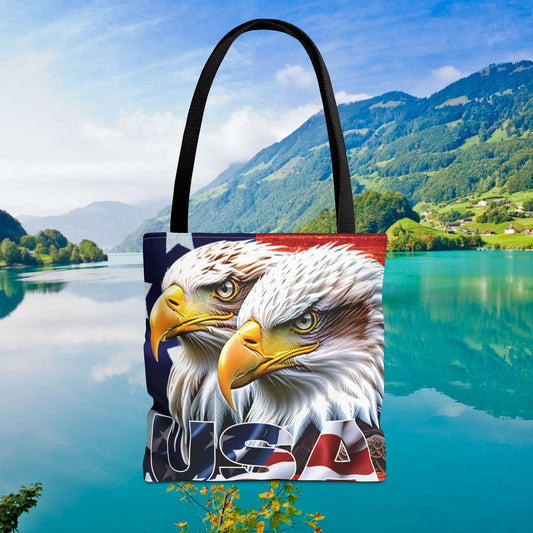 🇺🇸 Patriotic 🇺🇸 USA 🇺🇸 Bald Eagles 🇺🇸 Tote Bag 🇺🇸 All Over Print 🇺🇸 American Flag Design 🇺🇸 Five Different Handle Colors 🇺🇸 Red 🇺🇸 Navy 🇺🇸 Black 🇺🇸 Beige 🇺🇸 White