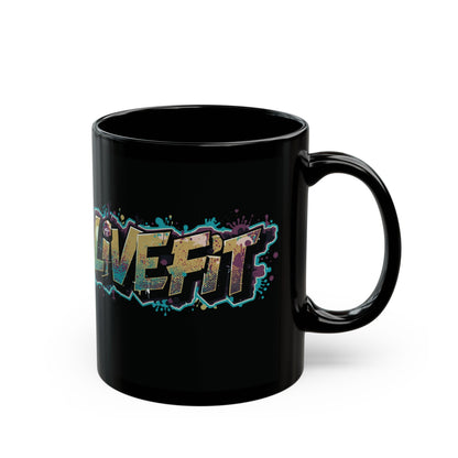 Fitness Motivational Mug - Live Fit Coffee Cup - Workout Gift -  Gym Drink-ware -  Black Mug for Fitness Enthusiasts - Christmas Gift
