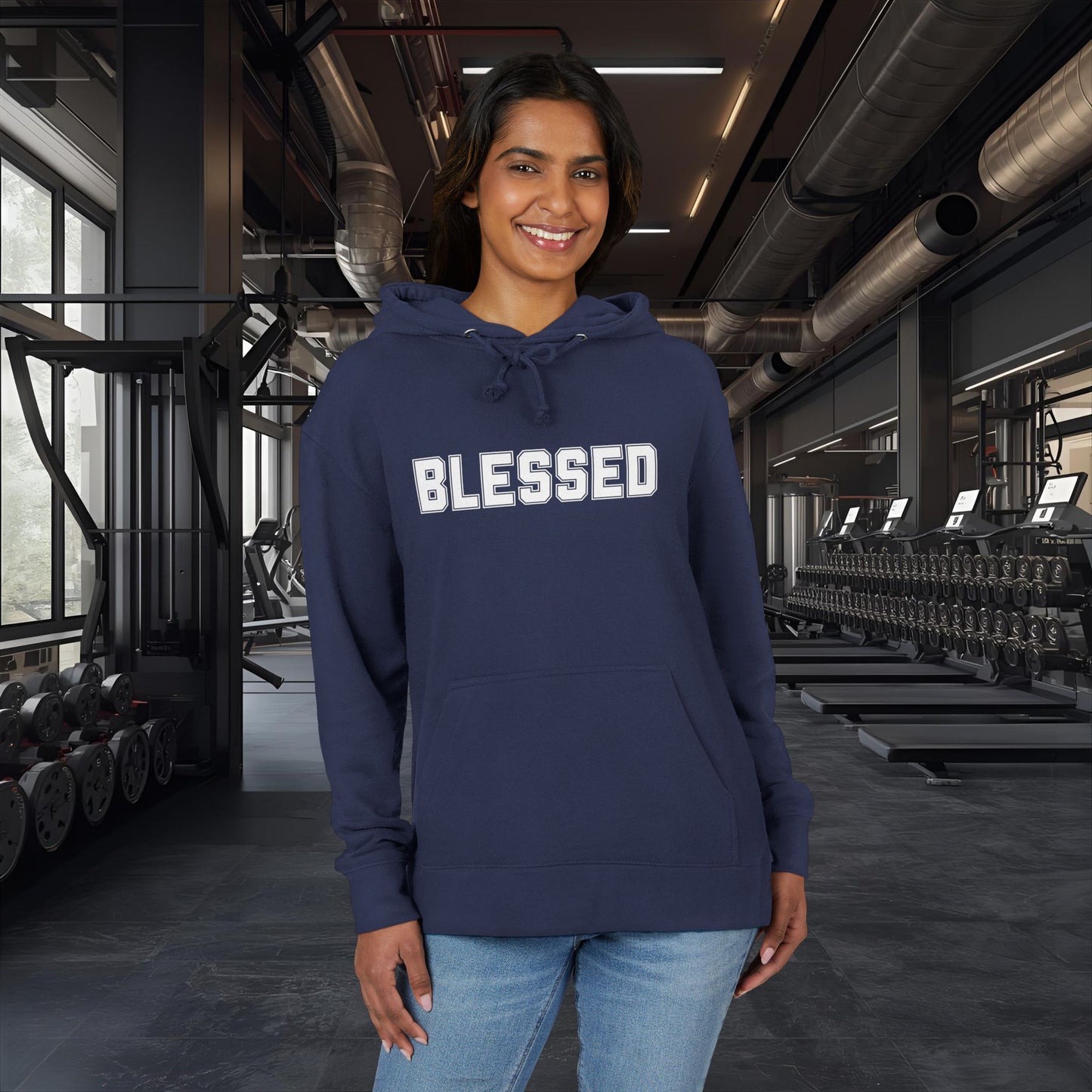 Blessed Hoodie — Cozy French Terry Pullover - with - White - Bold Front & Back Text - Holiday Gift - Fitness