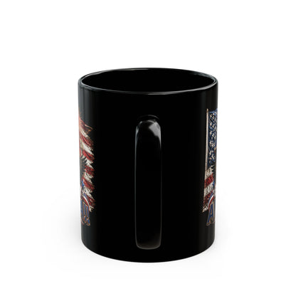 11oz/15oz Black Mug - Happy 250th Birthday America - Patriotic Eagle & Fireworks