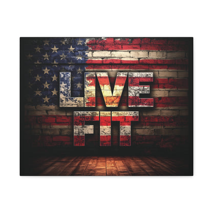 American Pride Canvas Wall Art - Live Fit Decor -  Fitness Motivation - Patriotic Gift - USA Flag Artwork - Red White Blue -