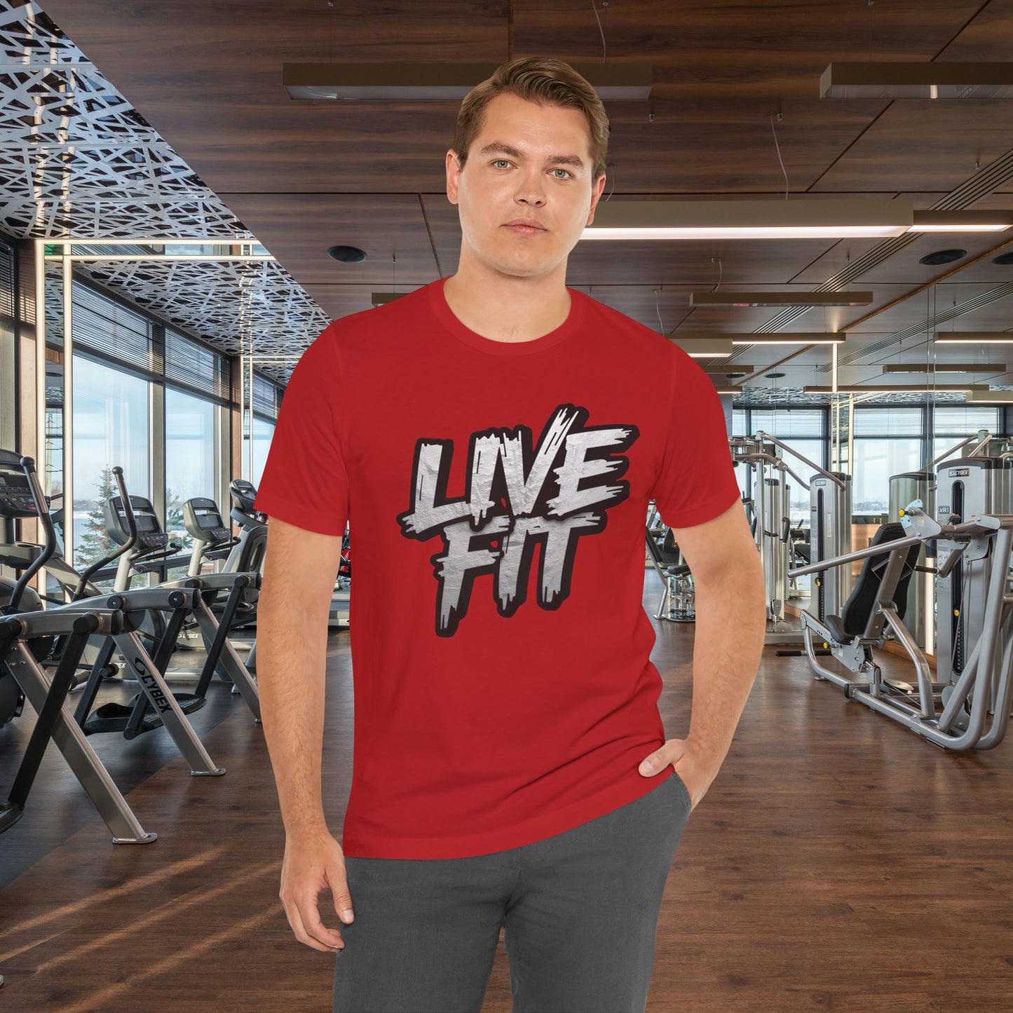 LIVE FIT Unisex Jersey Tee - Fitness Shirt - XS - 4XL -  Workout Apparel -  Motivational T-Shirt - Casual Wear - Gift for Fitness Enthusiasts