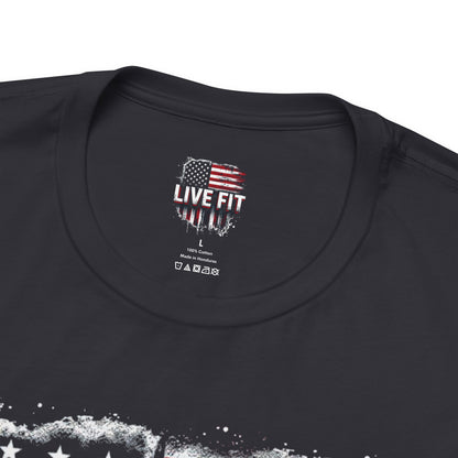 LIVE FIT American Flag T-Shirt - Patriotic Fitness Tee - Distressed USA Flag Design