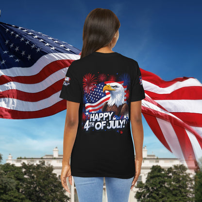 Happy 4th of July,  Print Design, Unisex T-Shirt, Patriotic Print Design, Independence Day Shirt, Red White Blue Shirt, USA Tee Gift, Gift For Her, Gift For Him, American Flag, Bald Eagle