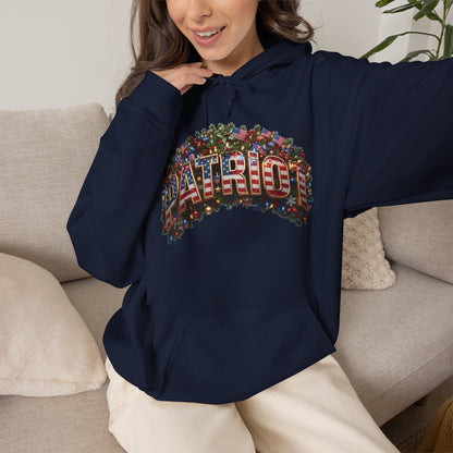 Patriot Christmas Hoodie - Full Arch Garland Flag Graphic | String Lights & Flags | Unisex S-5XL - Patriot Fit Life
