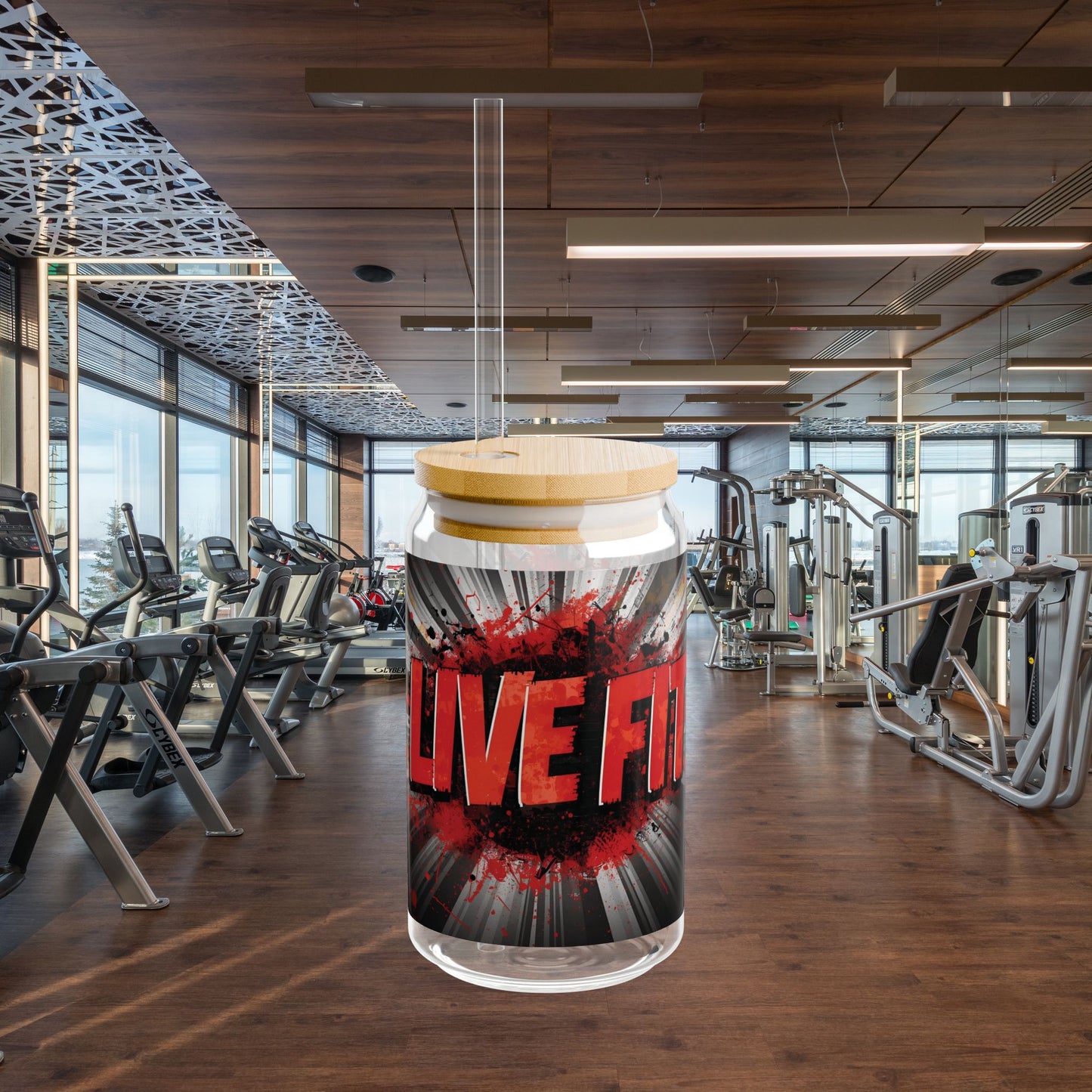 LIVE FIT - Sipper Glass - 16oz - Motivational Drink Ware for Fitness Enthusiasts - Reusable Glass Straw - Perfect for Gym & Everyday Use -