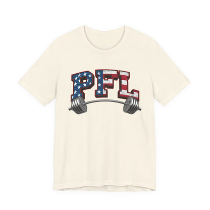 PFL Patriot Fit Life T-Shirt | American Flag Barbell Weightlifting Tee – LIVE FIT