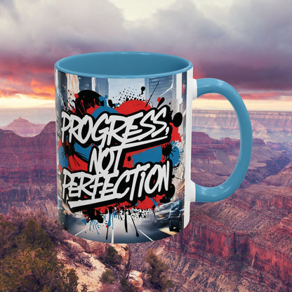 Progress Not Perfection! Graffiti Style Mug - Vibrant Design - 11oz/15oz - 8 Colors