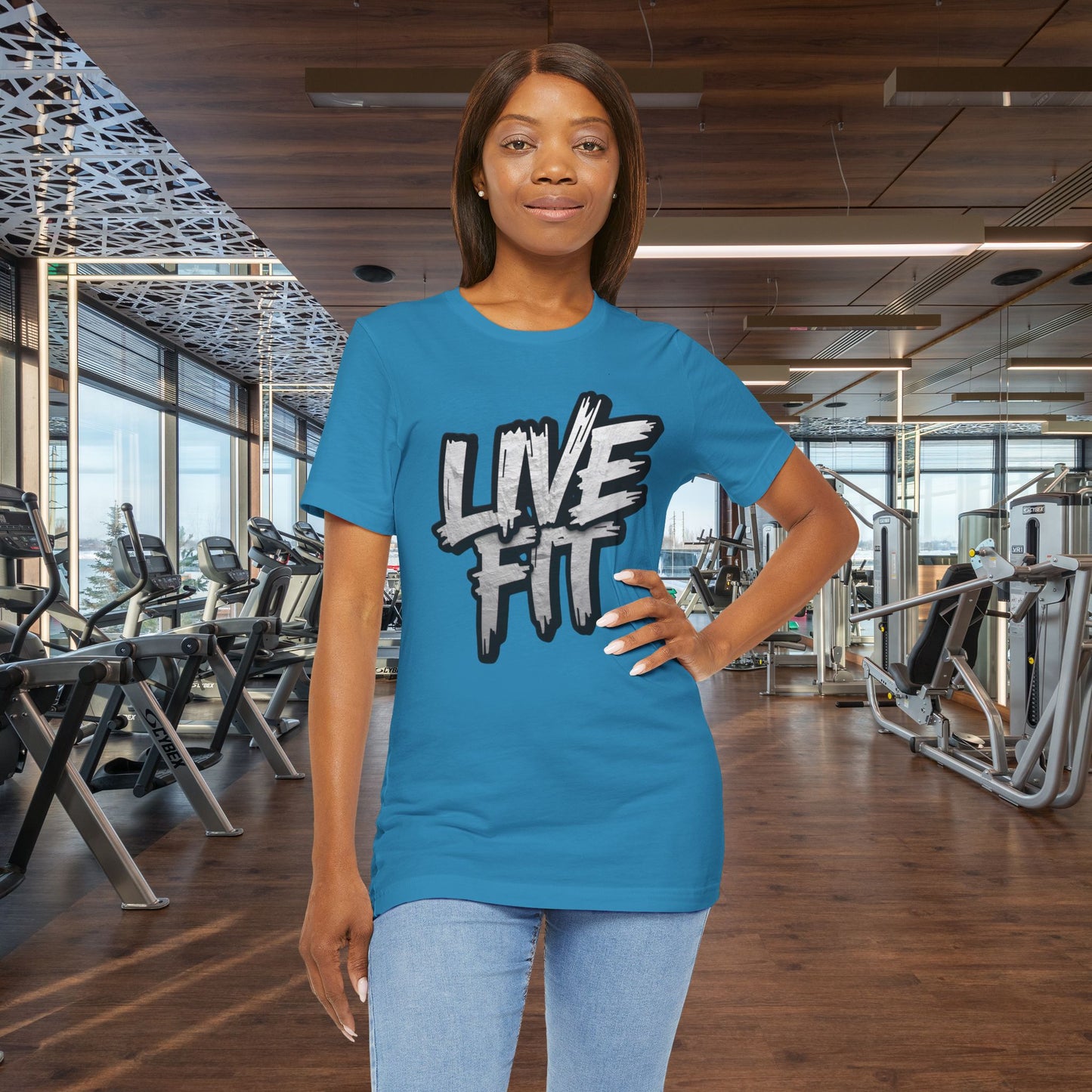 LIVE FIT Unisex Jersey Tee - Fitness Shirt - XS - 4XL -  Workout Apparel -  Motivational T-Shirt - Casual Wear - Gift for Fitness Enthusiasts