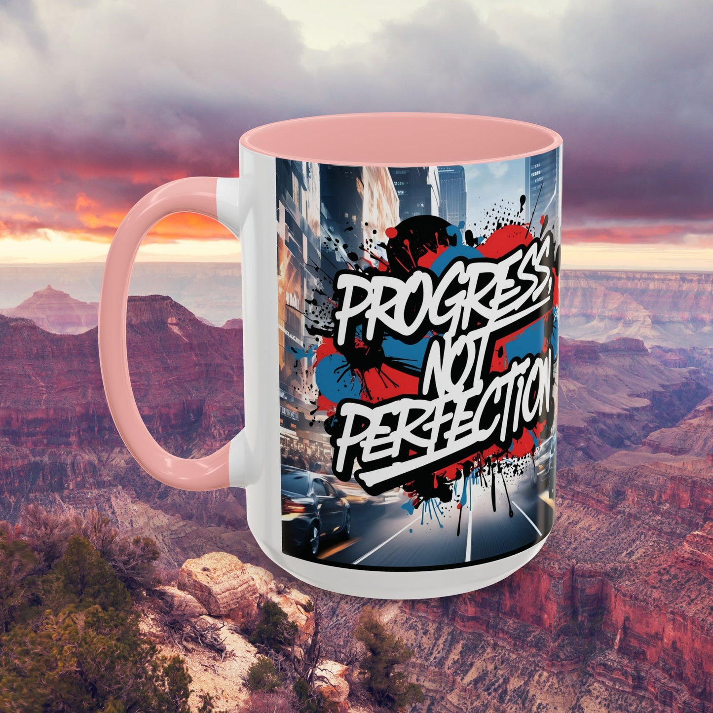 Progress Not Perfection! Graffiti Style Mug - Vibrant Design - 11oz/15oz - 8 Colors