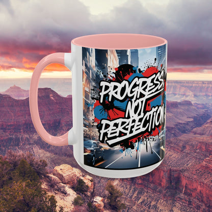 Progress Not Perfection! Graffiti Style Mug - Vibrant Design - 11oz/15oz - 8 Colors