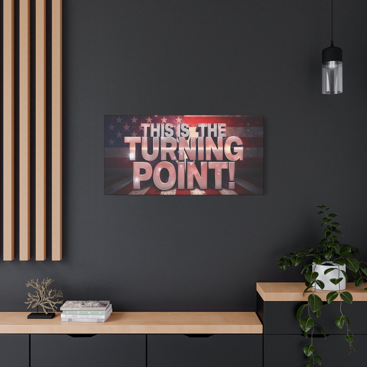 Gallery Wrapped Canvas Wall Art - Charlie Kirk Inspired - This Is The Turning Point! - Red White Blue - American Flag Backdrop Design - Multiple Sizes -