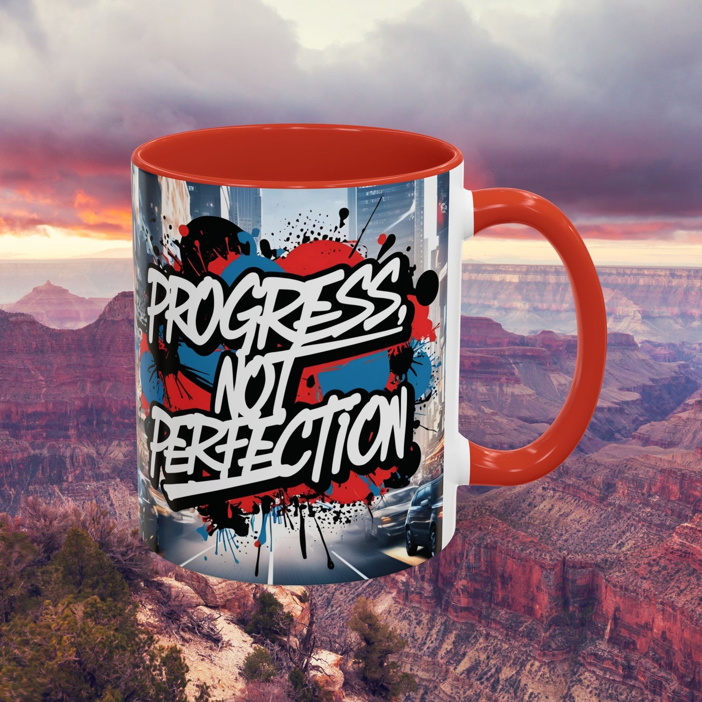 Progress Not Perfection! Graffiti Style Mug - Vibrant Design - 11oz/15oz - 8 Colors