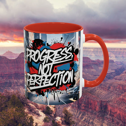 Progress Not Perfection! Graffiti Style Mug - Vibrant Design - 11oz/15oz - 8 Colors