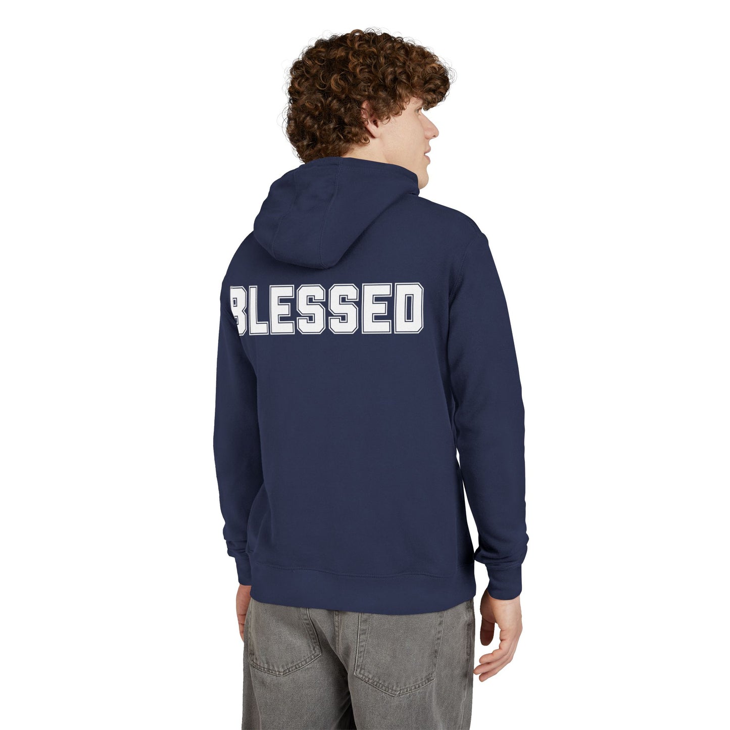 Blessed Hoodie — Cozy French Terry Pullover - with - White - Bold Front & Back Text - Holiday Gift - Fitness