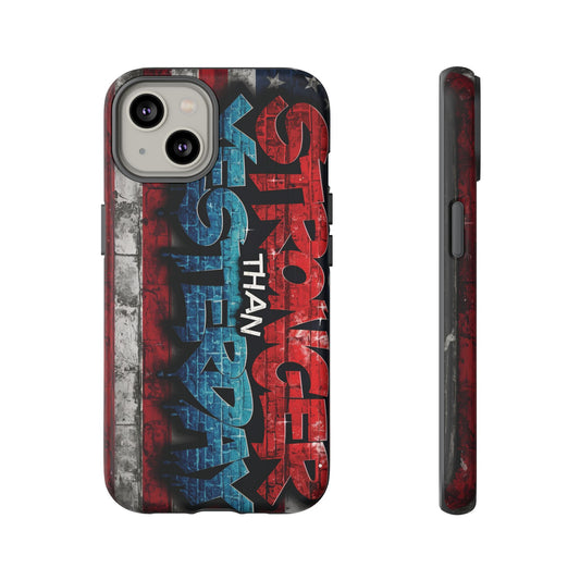 Stronger Than Yesterday Iphone Case, Motivational Phone Cover, USA Flag Design, Gift for Fitness Enthusiasts, Inspirational Phone Accessory