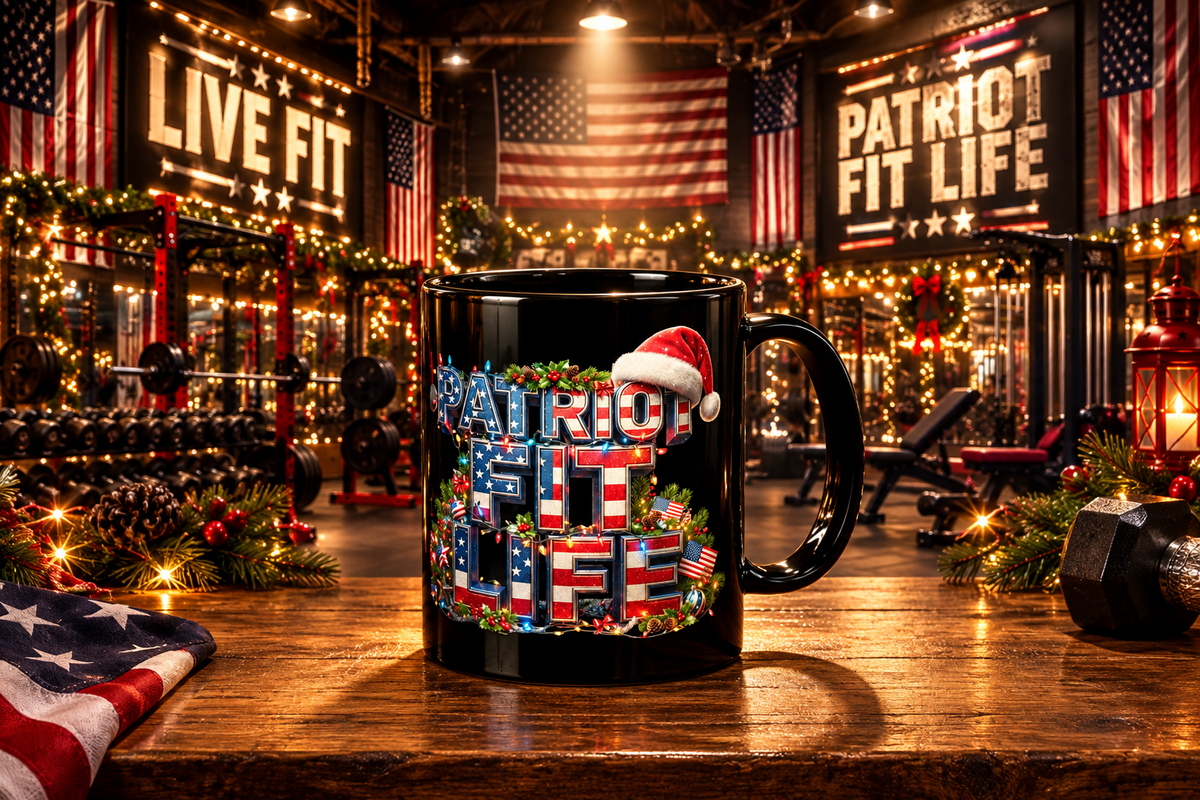 Patriot Fit Life Christmas Coffee Mug - Three-Line Flag & Garland Design | 11oz & 15oz