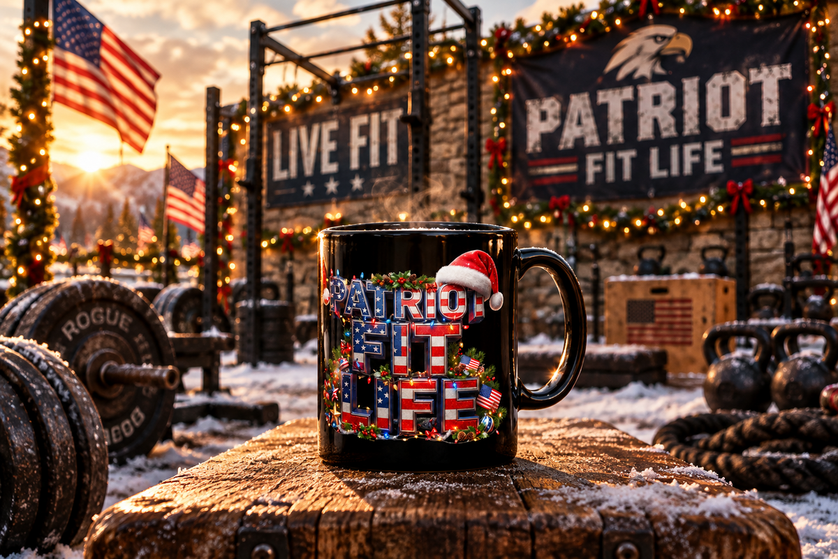 Patriot Fit Life Christmas Coffee Mug - Three-Line Flag & Garland Design | 11oz & 15oz