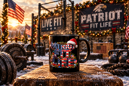Patriot Fit Life Christmas Coffee Mug - Three-Line Flag & Garland Design | 11oz & 15oz