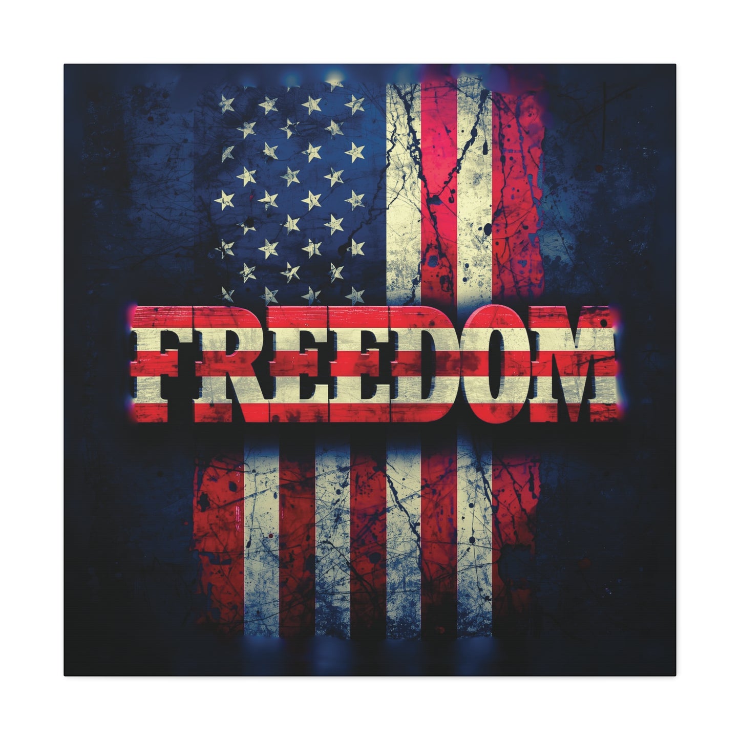 Patriotic Wall Art Print - Freedom Design Canvas Decor - American Flag Red White & Blue Artwork - Christmas Gifts - Independence Day Decoration - Home Gallery Piece -