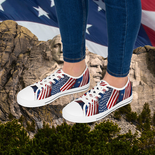 💥👉 Patriotic 💥 Women's Low Top Sneakers 💥 Stars & Stripes Design 💥 White Sole & Black Sole to Choose From 💥