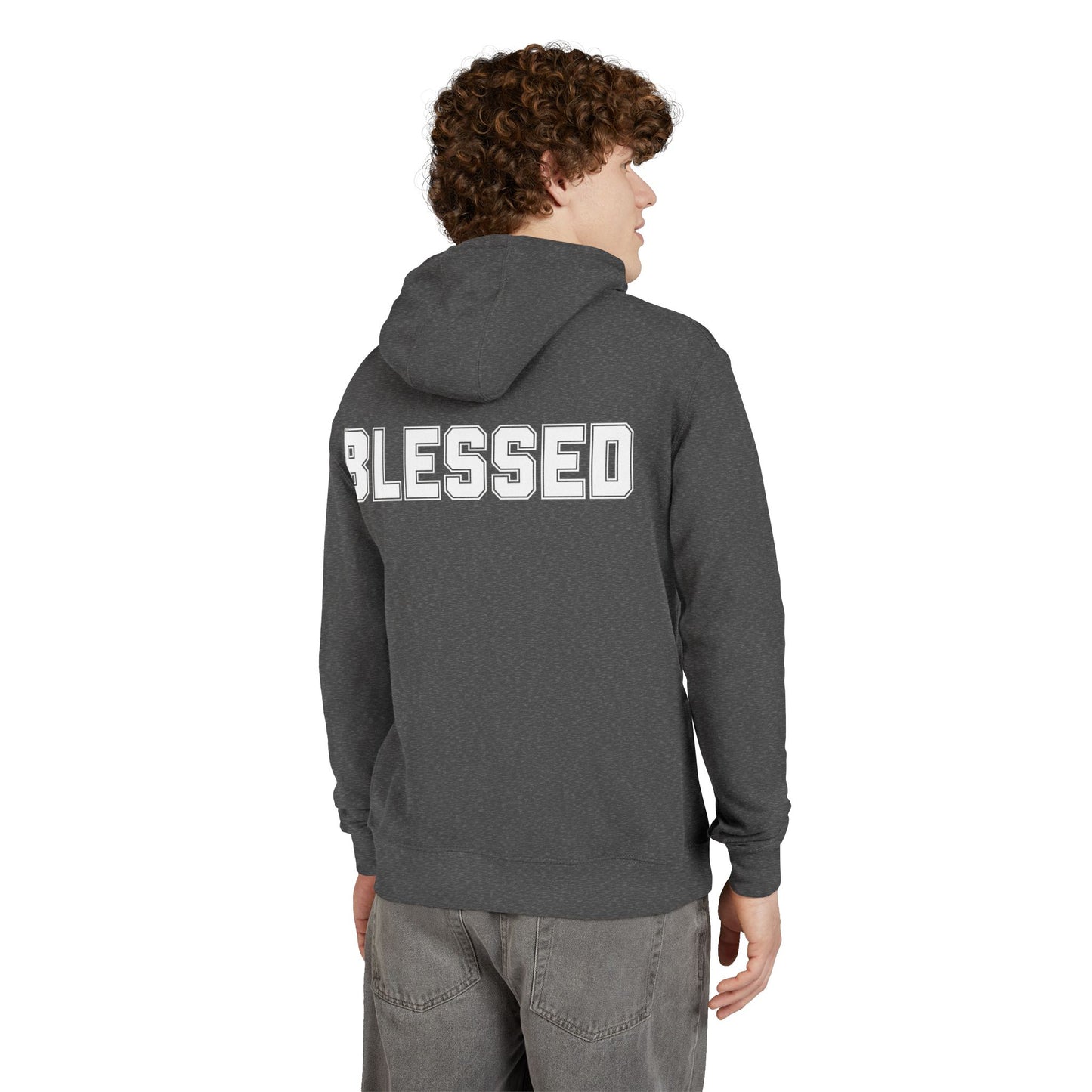 Blessed Hoodie — Cozy French Terry Pullover - with - White - Bold Front & Back Text - Holiday Gift - Fitness