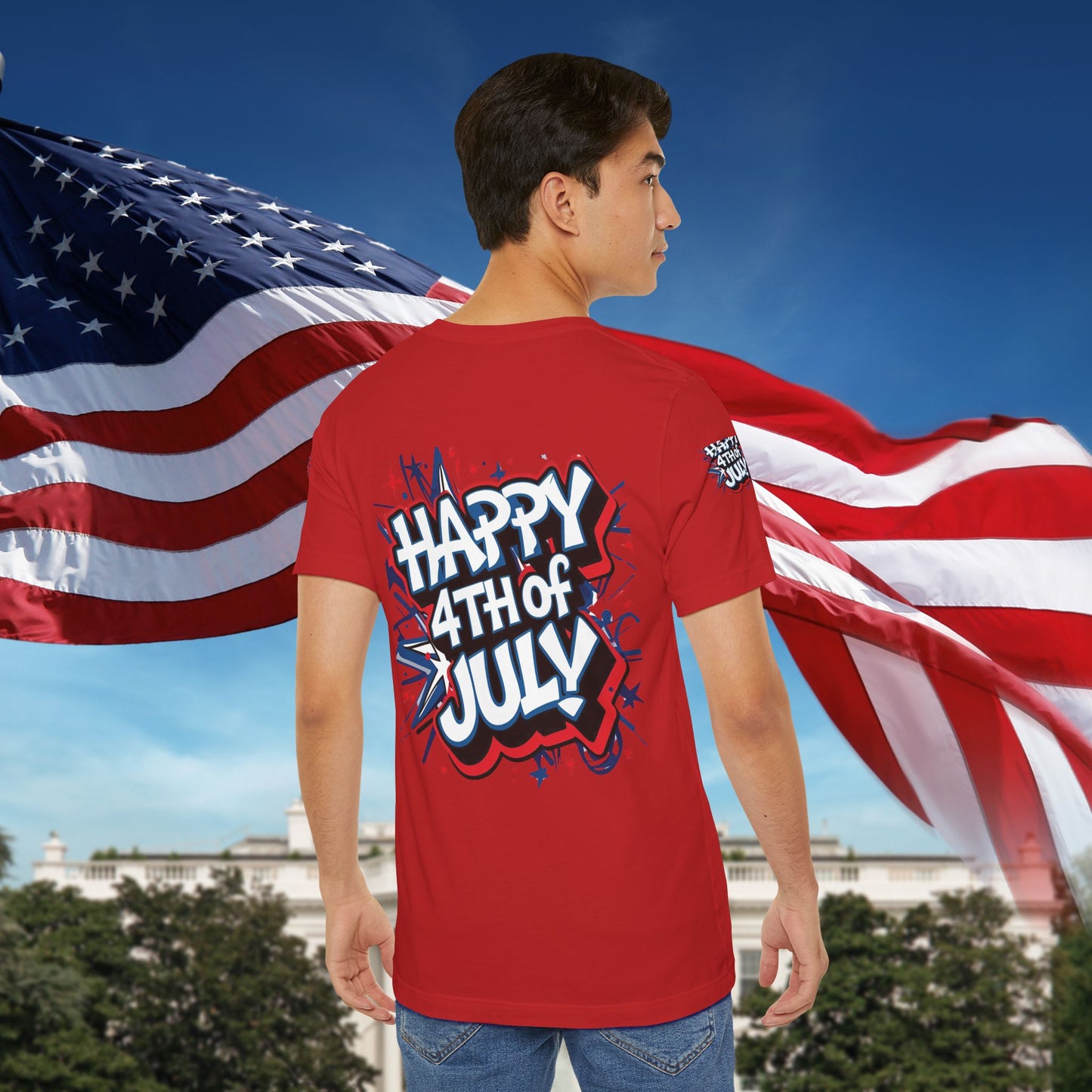 Happy 4th Of July Unisex Jersey Short Sleeve Tee, Independence Day T-Shirt, Patriotic Shirt, Red White Blue Tee, USA Celebration Top